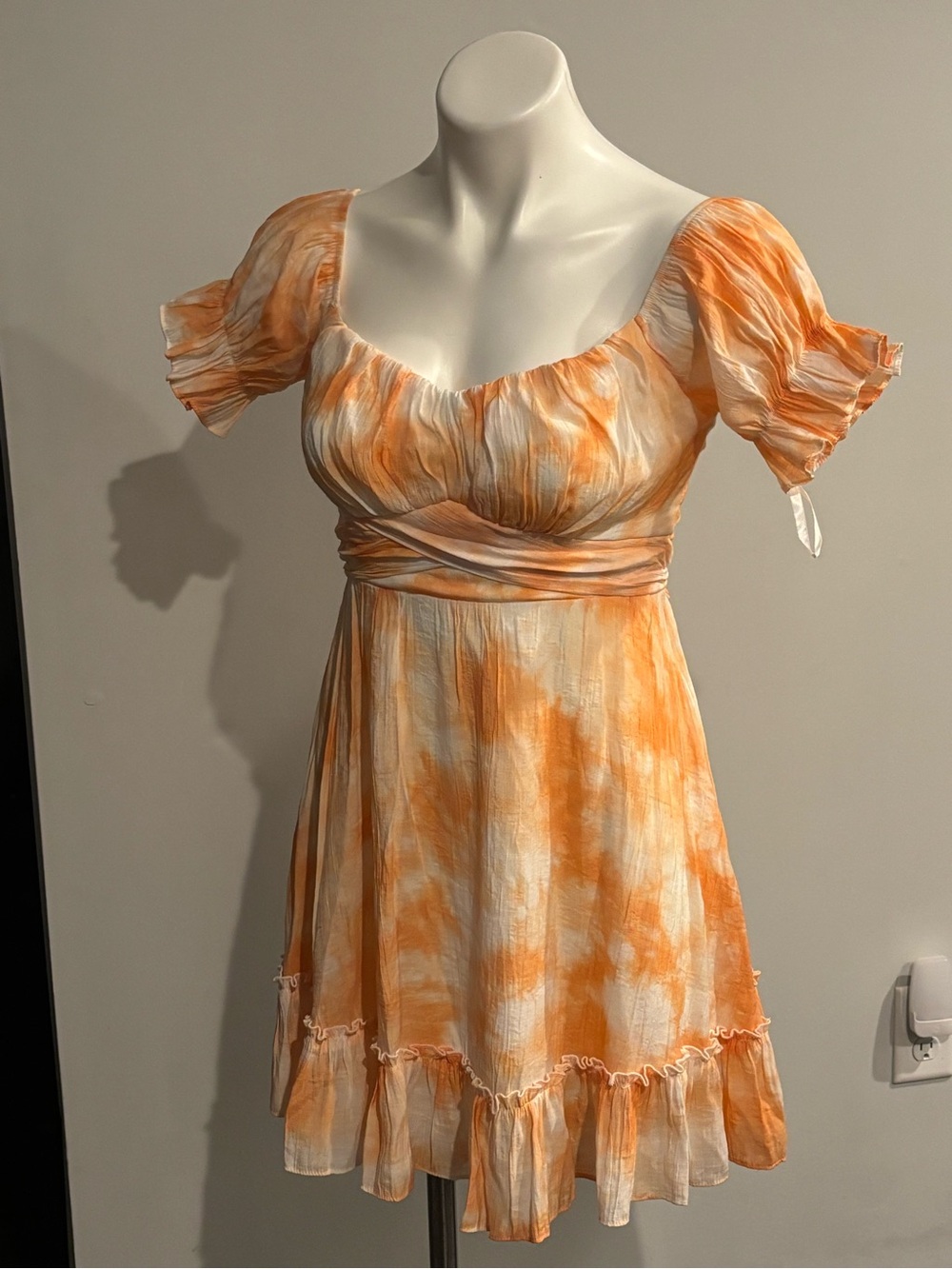 Petal & Pup Peaches and Cream Tie-Dye Puff-Sleeve Mini Dress NWOT